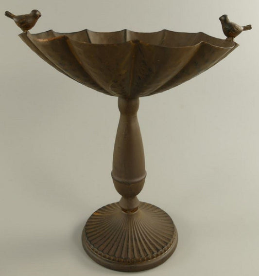 Jugendstil Vogelbad mit 2 dekorativen Vögelchen Antik Braun Ø 30 x H. 32 cm - Metall Vogeltränke - Garten Accessoires - Barock & Jugendstil Garten Deko