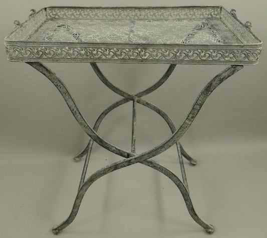 Jugendstil Gartentisch Antik Grau 60 x 40 x H. 70 cm - Klappbarer Metall Tisch mit Tragegriffen - Garten & Terassen Möbel