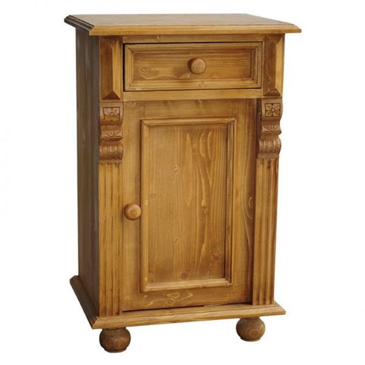 Jugendstil Nacht Schrank Kommode mit Schublade und Schrankfach - Landhaus Shabby Chic Möbel - Massivholz Nachtschränkchen Barock