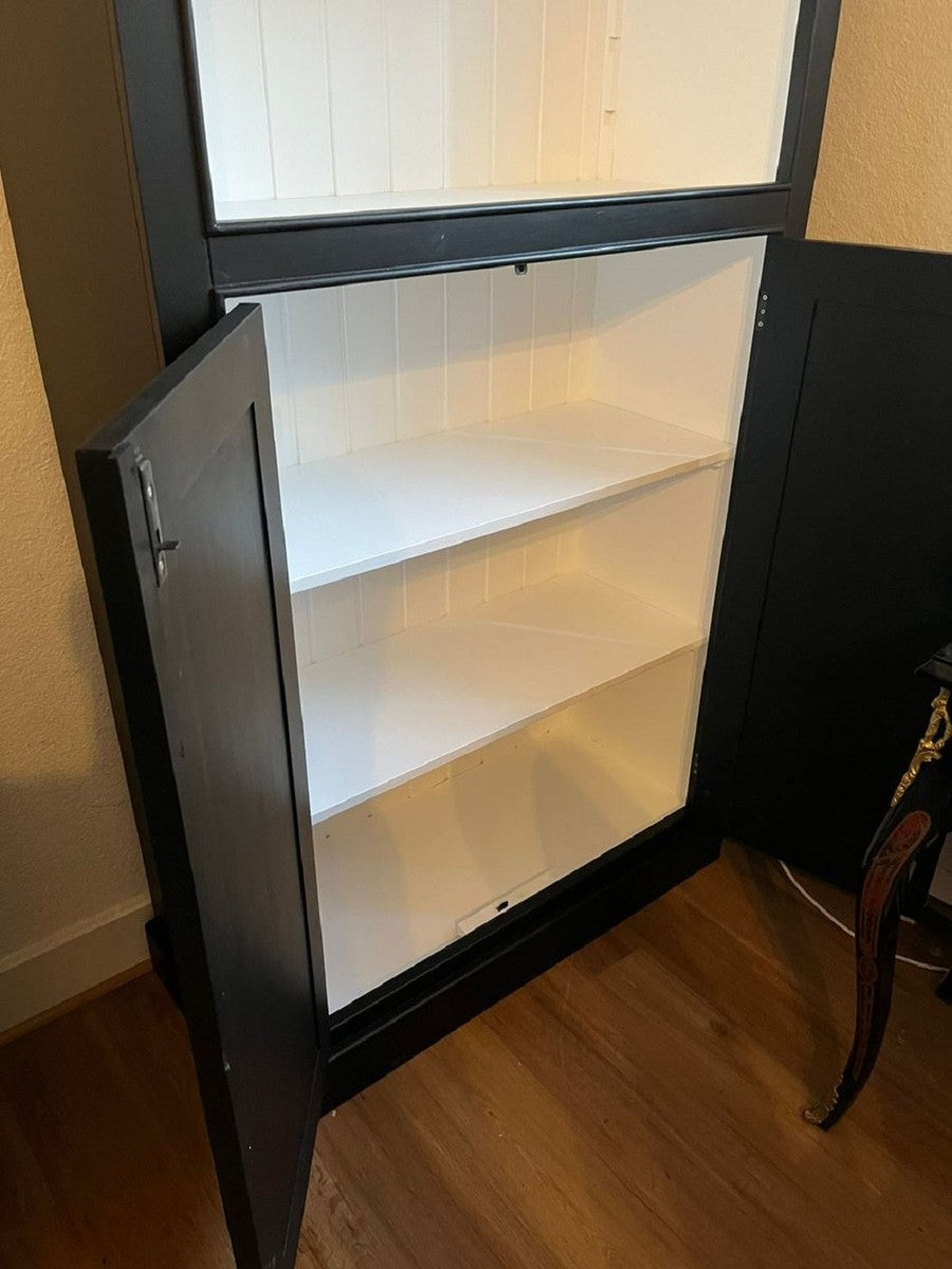 Landhausstil Bücherschrank mit Leiter Schwarz / Weiß H. 260 cm - Landhausstil Möbel