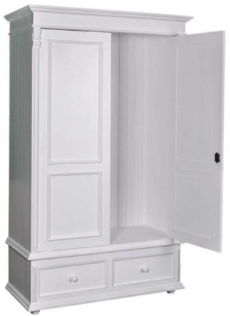 Landhaus Stil Kleiderschrank Weiß - Kleider Schrank Shabby H 206 cm B 127 cm T 61 cm - Landhaus Stil Möbel