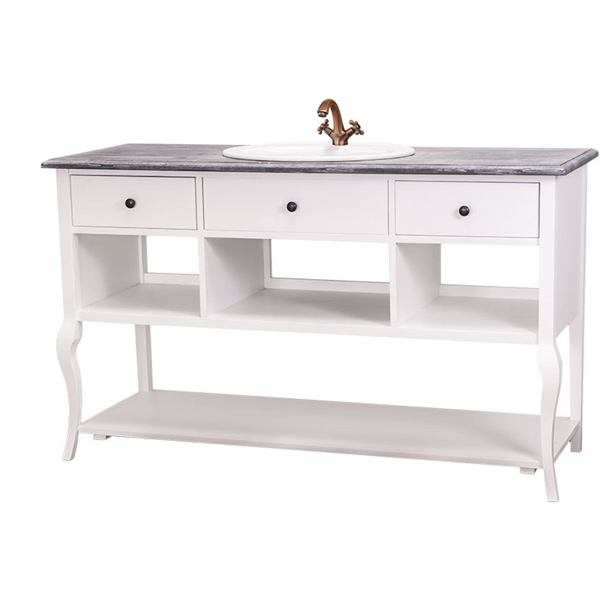 Landhaus Stil Waschschrank Waschtisch Ohne Waschbecken Grau / Weiss - Bad Schrank