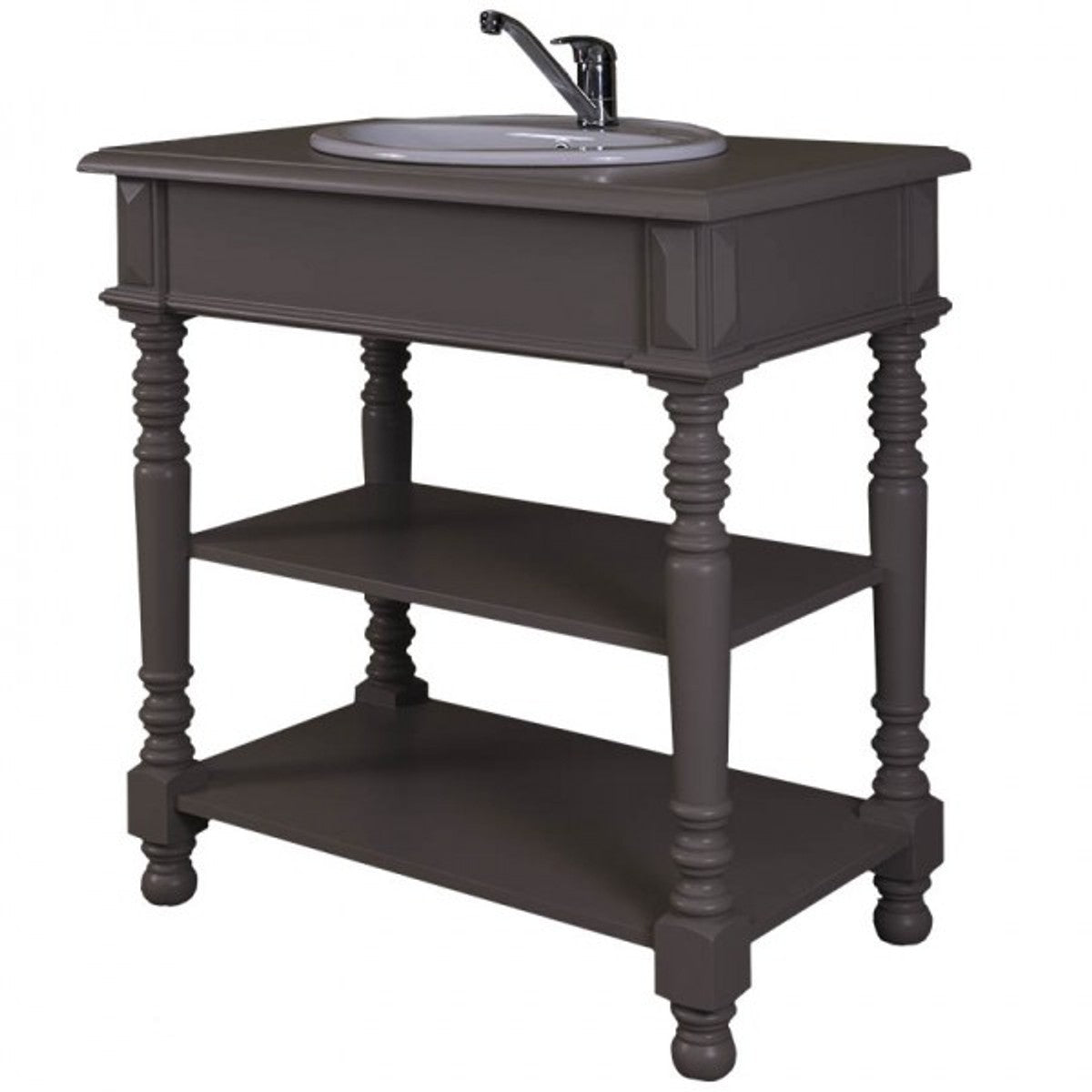 Landhaus Stil Waschschrank Waschtisch inkl 1 Waschbecken Grau - Bad Schrank