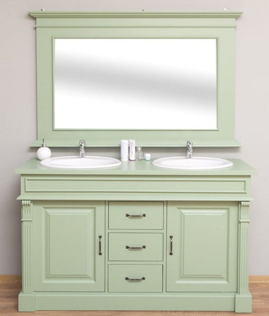 Landhausstil Badezimmer Set Hellgrün - 1 Doppelwaschtisch & 1 Wandspiegel - Landhausstil Badezimmer Möbel