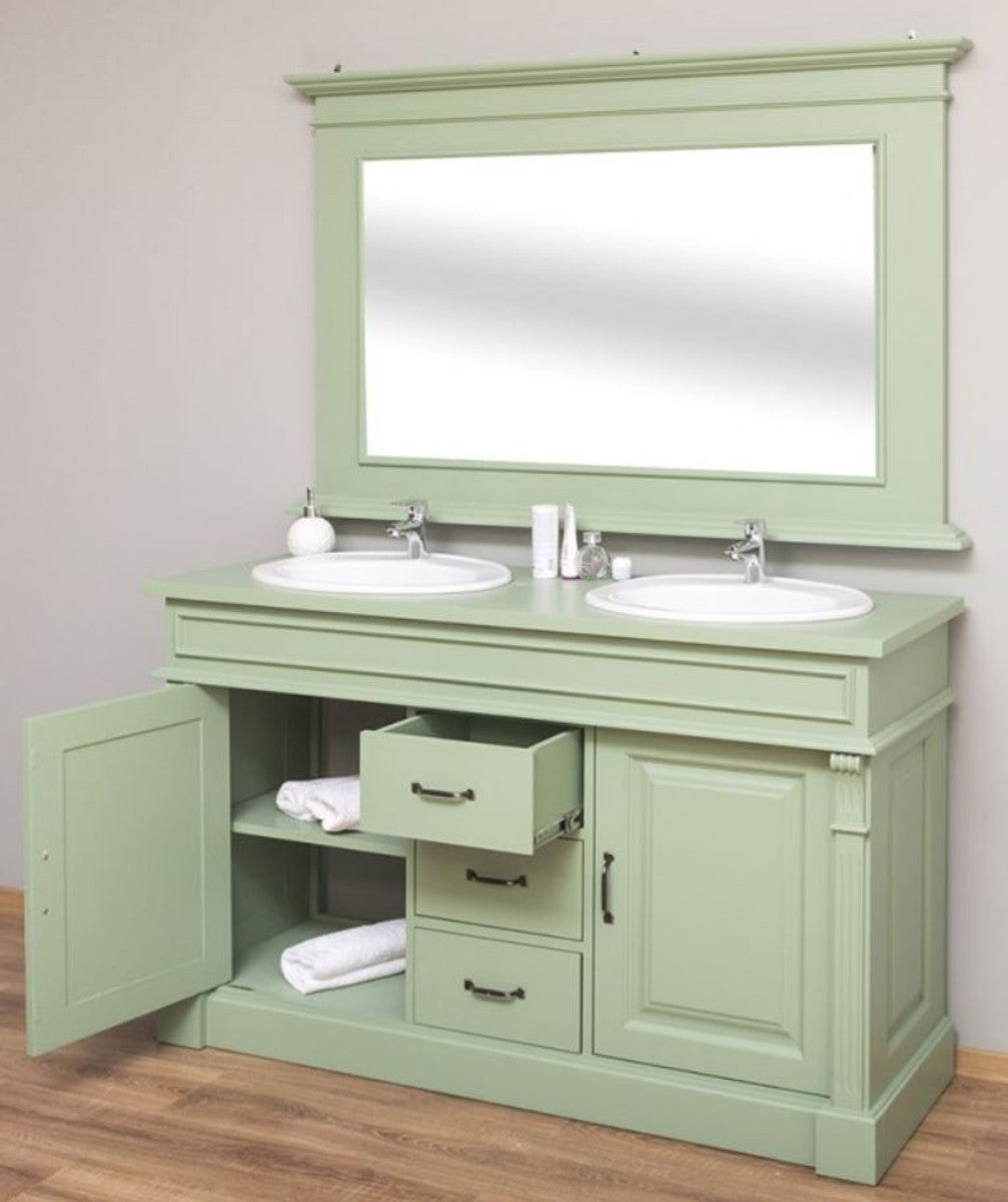 Landhausstil Badezimmer Set Hellgrün - 1 Doppelwaschtisch & 1 Wandspiegel - Landhausstil Badezimmer Möbel