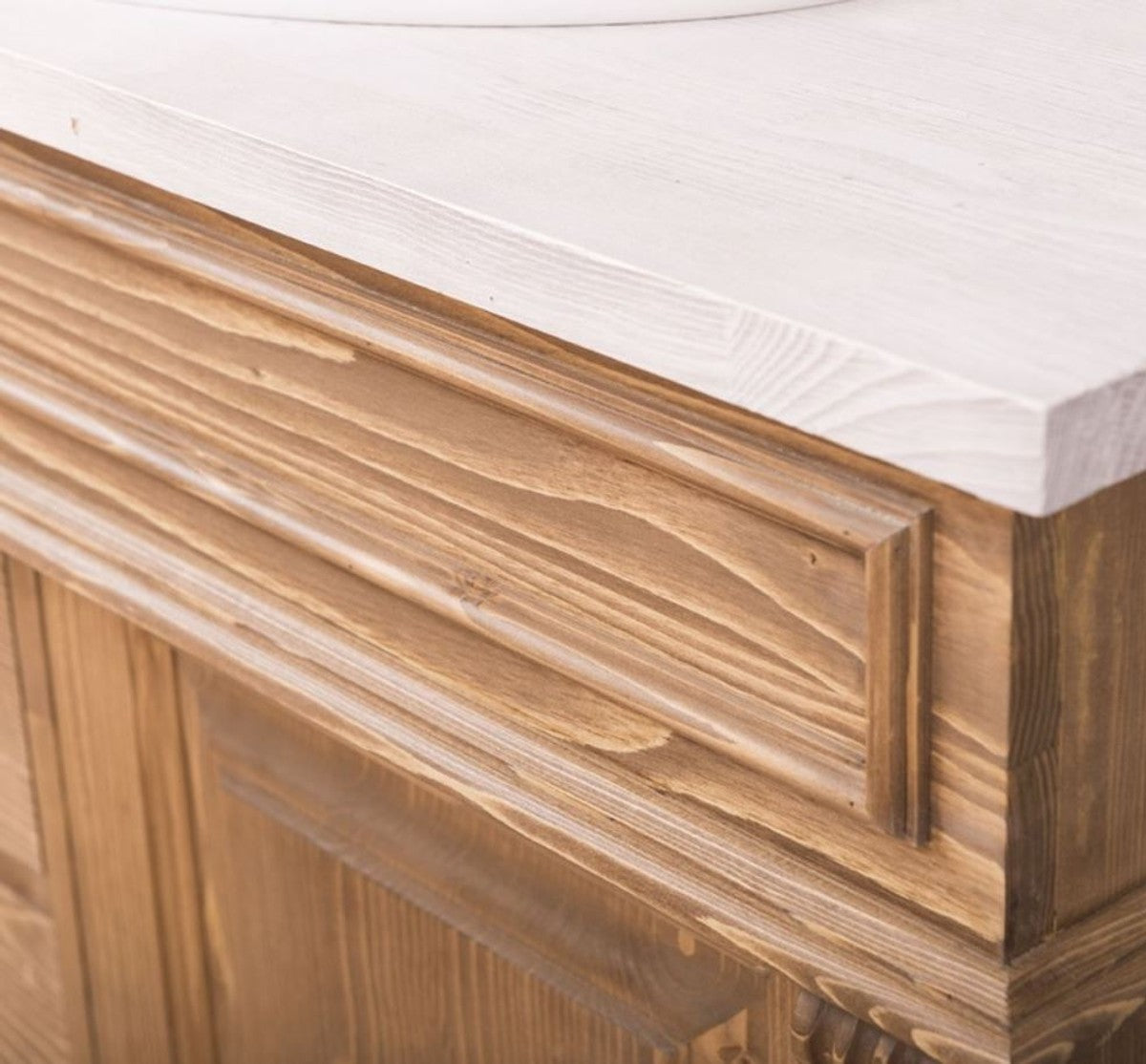 Landhausstil Badezimmer Set Naturfarben / Weiß - 1 Waschtisch & 1 Wandspiegel - Massivholz Badezimmer Möbel im Landhausstil