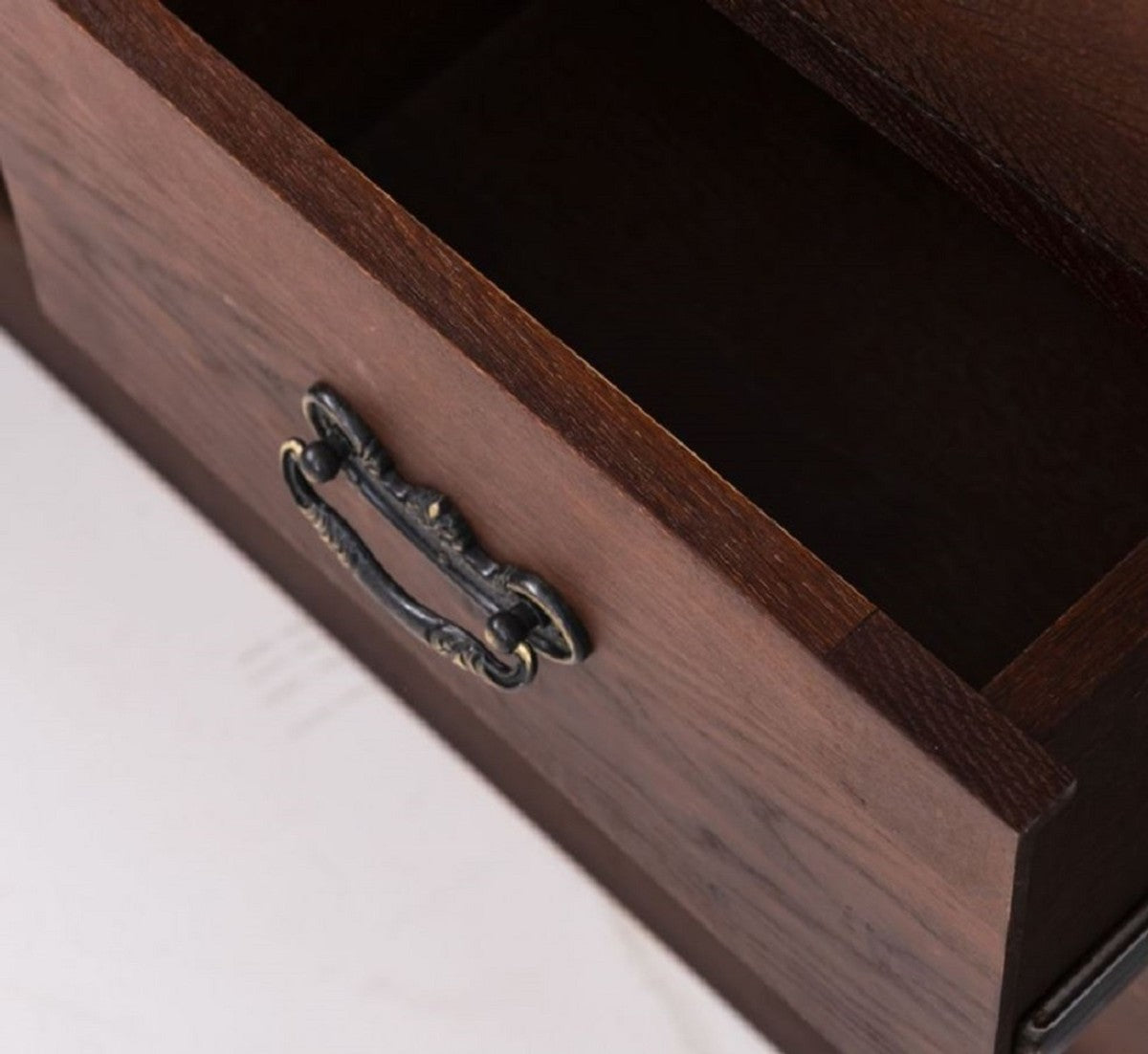 Landhausstil Doppel Waschbeckenschrank mit 2 Keramik Waschbecken Dunkelbraun / Weiß 150 x 51 x H. 91 cm - Massivholz Badezimmer Möbel im Landhausstil - Landhausstil Möbel