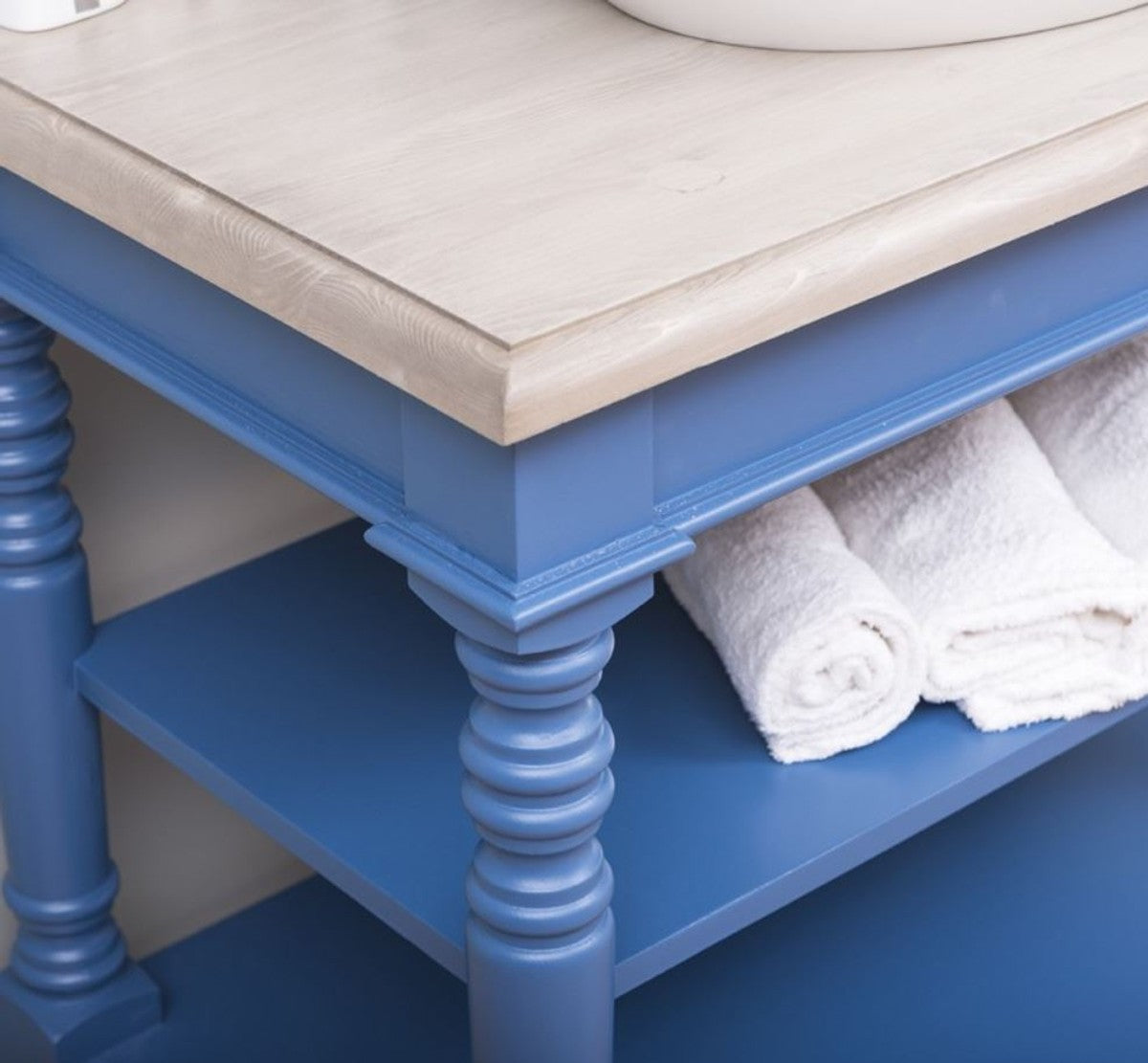 Landhausstil Badezimmer Set Blau / Hellgrau - 1 Waschtisch & 1 Wandspiegel - Massivholz Badezimmer Möbel im Landhausstil