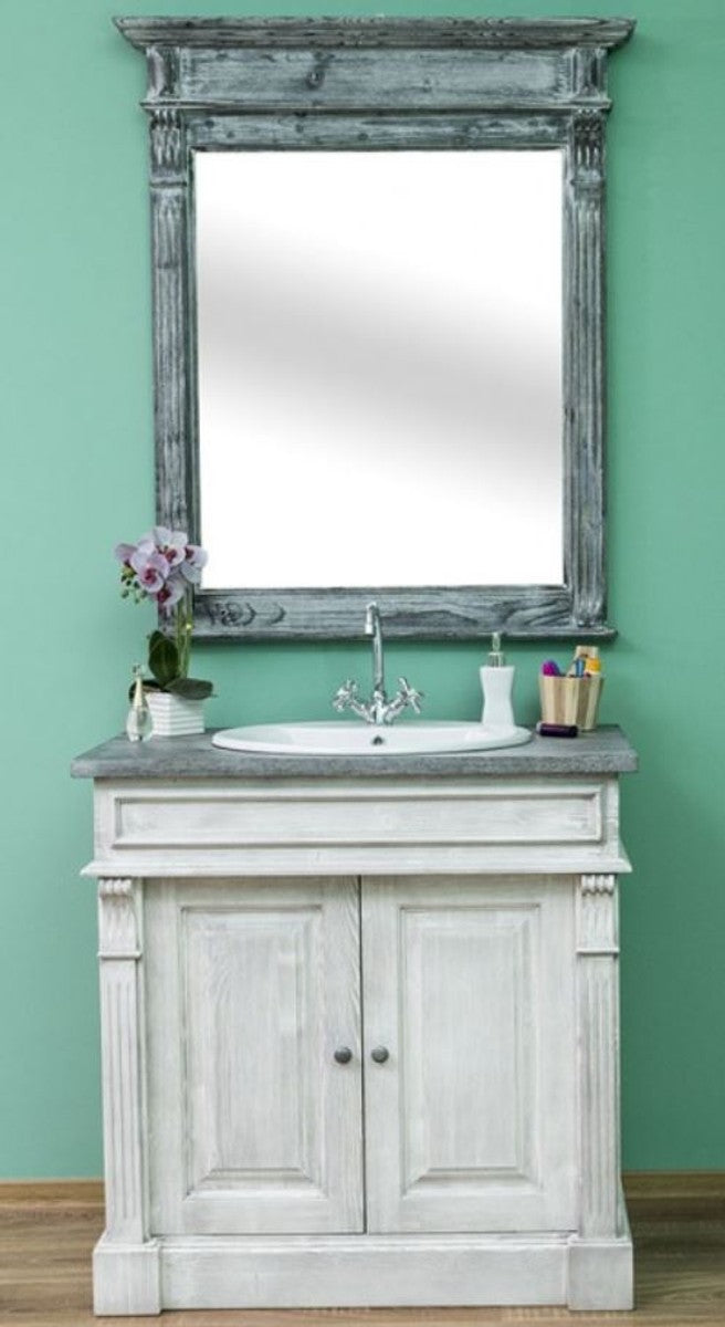 Landhausstil Badezimmer Set Hellgrau / Dunkelgrau - 1 Waschtisch & 1 Wandspiegel - Massivholz Badezimmer Möbel im Landhausstil