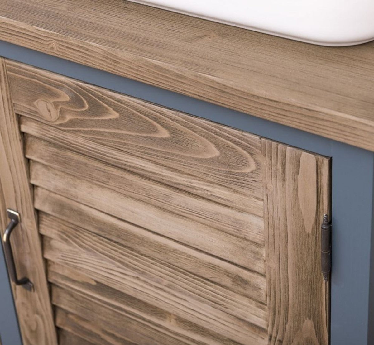 Landhausstil Badezimmer Set Blau / Braun - 1 Doppelwaschtisch & 1 Wandspiegel - Landhausstil Badezimmer Möbel