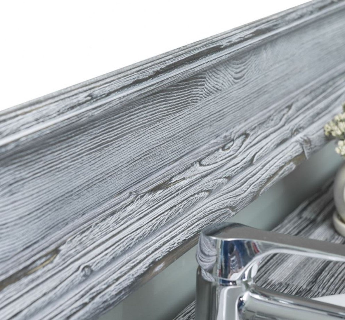 Landhausstil Badezimmer Set Weiß / Grau - 1 Doppelwaschtisch & 1 Wandspiegel - Massivholz Badezimmermöbel im Landhausstil