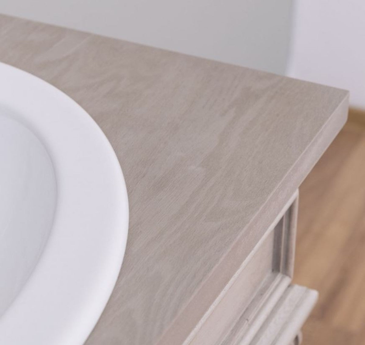 Landhausstil Badezimmer Set Grau - 1 Doppelwaschtisch & 2 Waschbecken & 2 Wasserhähne & 1 Wandspiegel - Massivholz Badezimmermöbel im Landhausstil