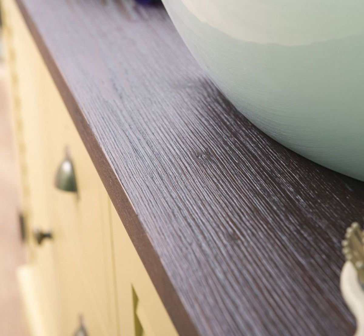 Landhausstil Badezimmer Set Gelb / Dunkelbraun - 1 Doppelwaschtisch & 2 Wandspiegel - Massivholz Badezimmermöbel im Landhausstil