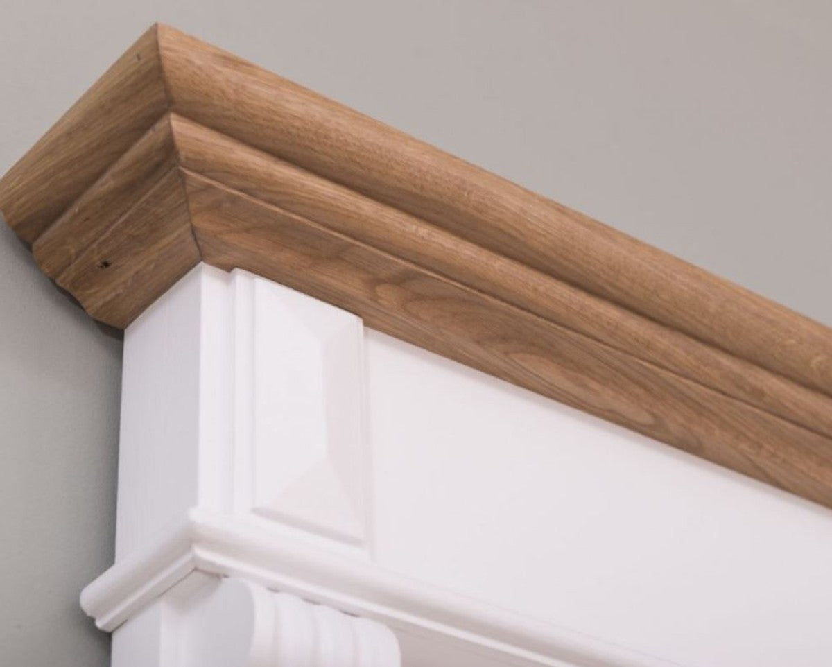 Landhausstil Badezimmer Set Weiß / Naturfarben - 1 Waschtisch & 1 Wandspiegel - Massivholz Badezimmer Möbel im Landhausstil