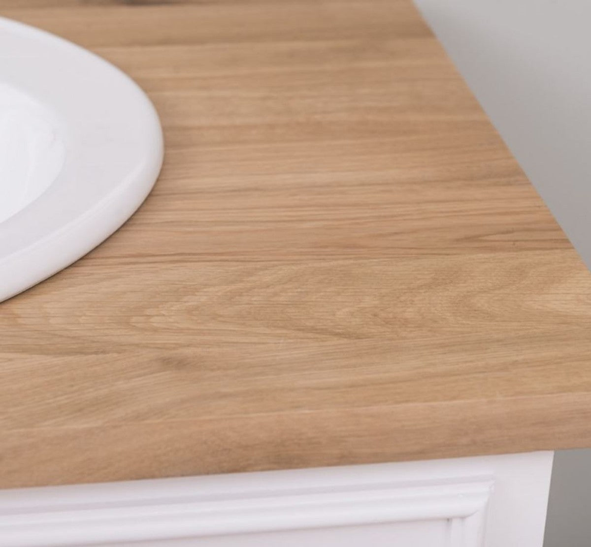 Landhausstil Badezimmer Set Weiß / Naturfarben - 1 Waschtisch & 1 Wandspiegel - Massivholz Badezimmer Möbel im Landhausstil