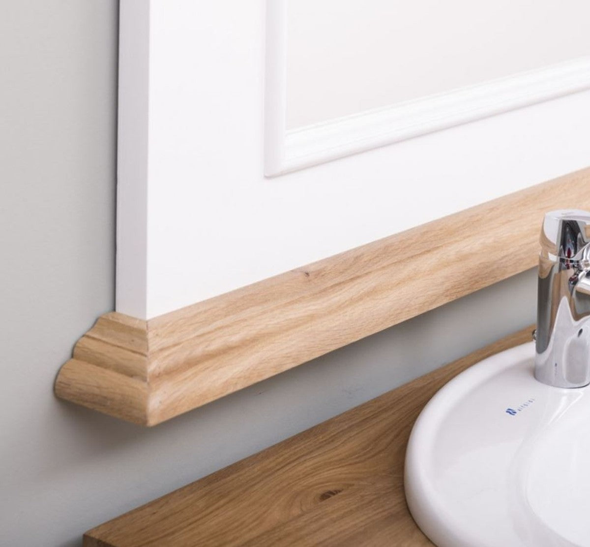 Landhausstil Badezimmer Set Weiß / Naturfarben - 1 Doppelwaschtisch & 1 Wandspiegel - Massivholz Badezimmermöbel im Landhausstil