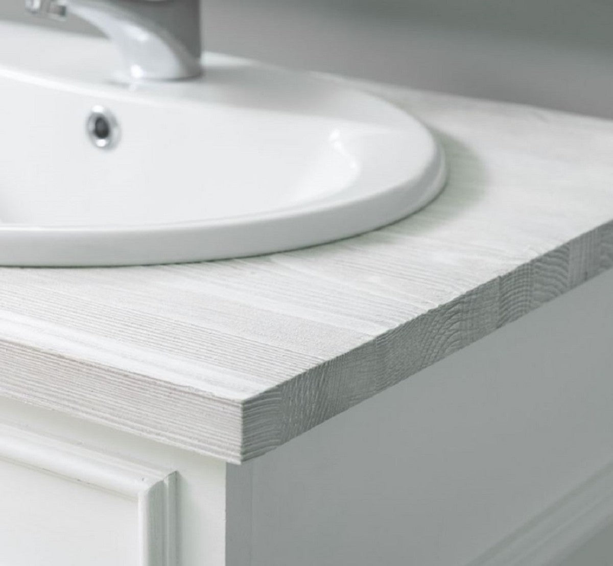 Landhausstil Badezimmer Set Weiß / Hellgrau - 1 Doppelwaschtisch & 1 Wandspiegel - Massivholz Badezimmermöbel im Landhausstil