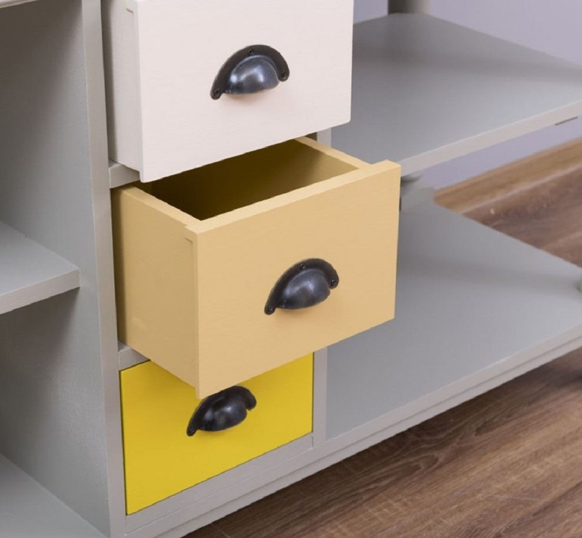 Landhausstil Badezimmer Set Grau / Naturfarben / Mehrfarbig - 1 Doppelwaschtisch & 1 Wandspiegel - Massivholz Badezimmermöbel im Landhausstil