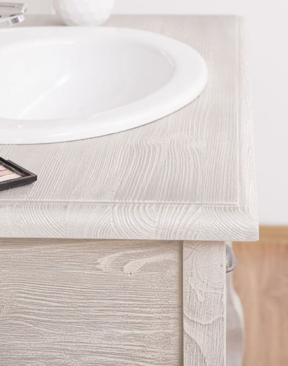 Landhausstil Badezimmer Set Hellgrau - 1 Waschtisch mit Schublade & 1 Wandspiegel - Landhausstil Badezimmer Möbel