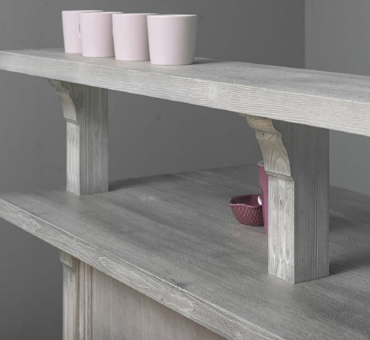 Landhausstil Bar Theke Grau 180 x 68 x H. 120 cm - Massivholz Thekentisch - Massivholz Barmöbel - Barmöbel im Landhausstil - Landhausstil Einrichtung