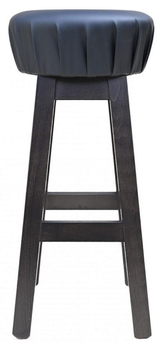 Landhausstil Barhocker Schwarz / Dunkelbraun H. 80 cm - Gepolsteter Massivholz Barstuhl