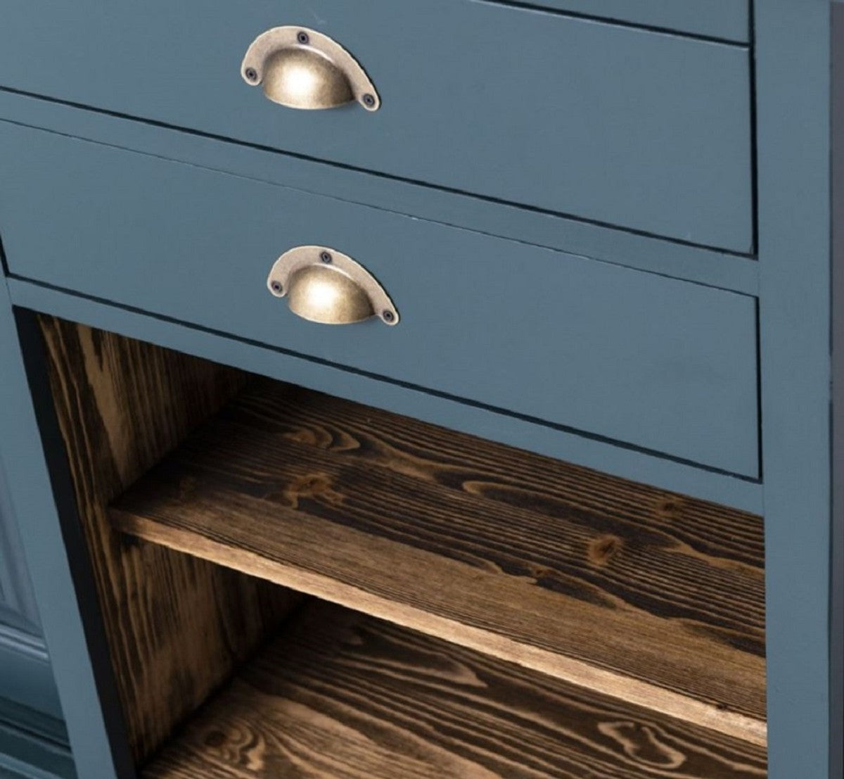 Landhausstil Barschrank Blau / Dunkelbraun 240 x 50 x H. 210 cm - Massivholz Weinschrank im Landhausstil - Landhausstil Möbel - Bar Möbel im Landhausstil - Landhausstil Einrichtung