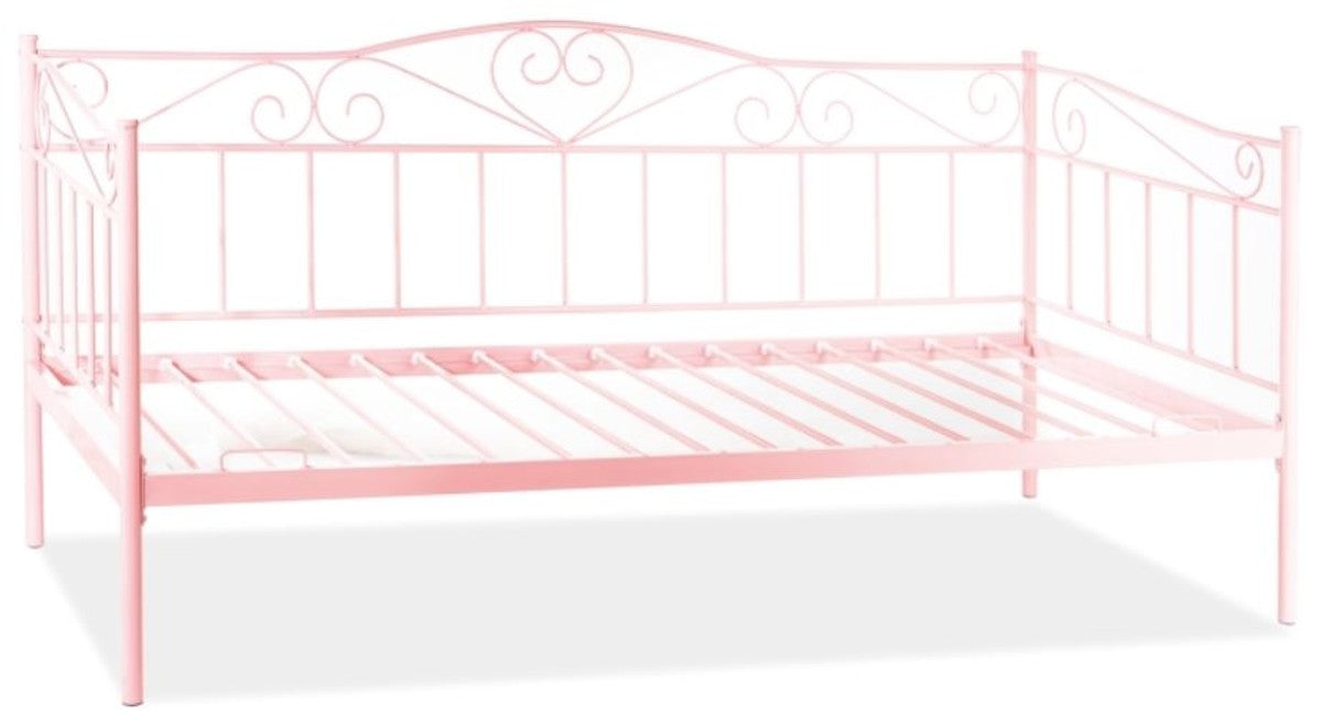 Landhausstil Bett Rosa 208 x 96 x H. 97 cm - Metall Einzelbett - Schlafzimmer Möbel im Landhausstil