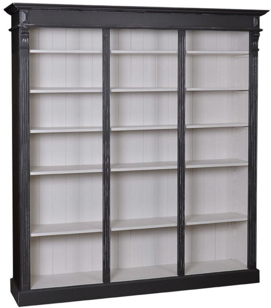 Landhausstil Bücherschrank Antik Schwarz / Hellgrau 180 x 39 x H. 197 cm - Massivholz Schrank - Regalschrank - Wohnzimmerschrank - Landhausstil Möbel