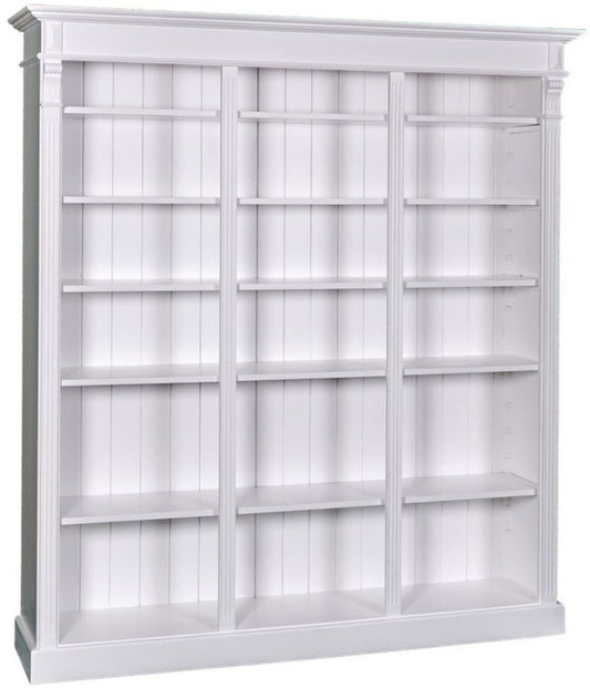Landhausstil Bücherschrank Weiß 180 x 39 x H. 197 cm - Massivholz Schrank - Regalschrank - Wohnzimmerschrank - Landhausstil Möbel