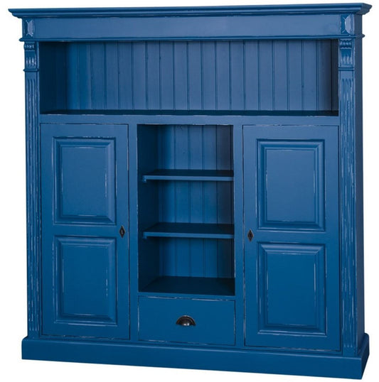 Landhausstil Bücherschrank Antik Blau 60 x 36 x H. 100 cm - Massivholz Schrank mit 2 Türen und Schublade - Wohnzimmerschrank - Landhausstil Möbel