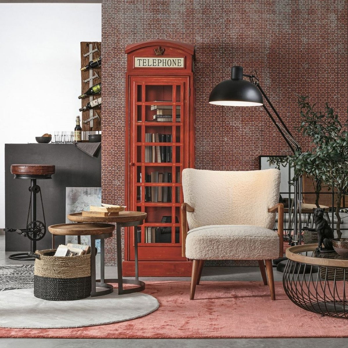 Landhausstil Bücherschrank Telefonzelle Antik Rot 55 x 51,5 x H. 180 cm - Telefonzellen Regalschrank im englischen Stil - Wohnzimmer Möbel im Landhausstil - Landhausstil Möbel