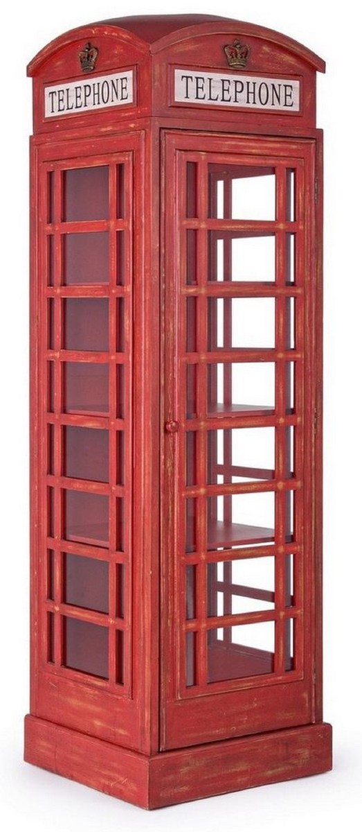 Landhausstil Bücherschrank Telefonzelle Antik Rot 55 x 51,5 x H. 180 cm - Telefonzellen Regalschrank im englischen Stil - Wohnzimmer Möbel im Landhausstil - Landhausstil Möbel