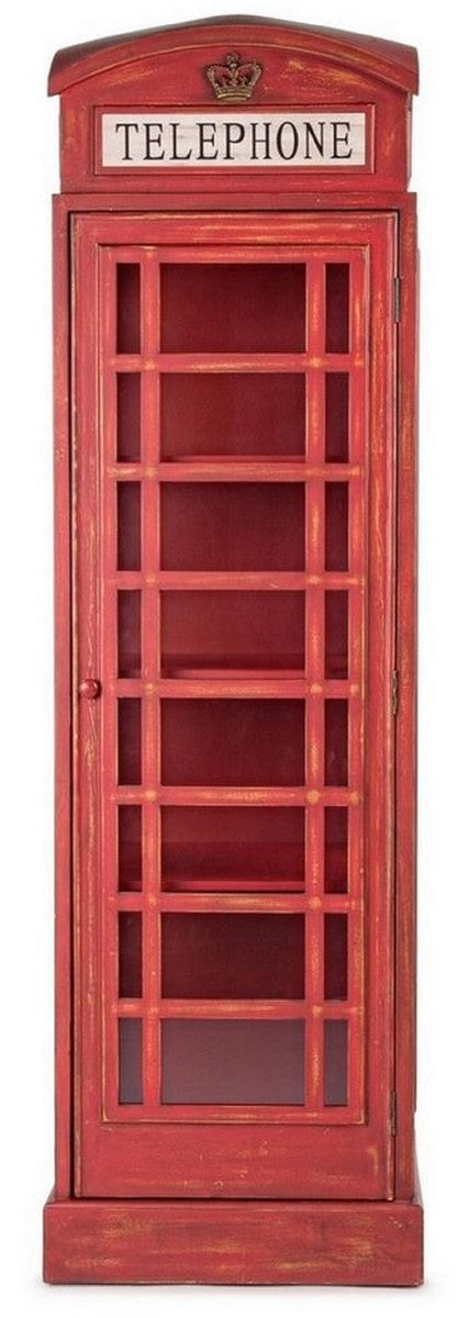 Landhausstil Bücherschrank Telefonzelle Antik Rot 55 x 51,5 x H. 180 cm - Telefonzellen Regalschrank im englischen Stil - Wohnzimmer Möbel im Landhausstil - Landhausstil Möbel