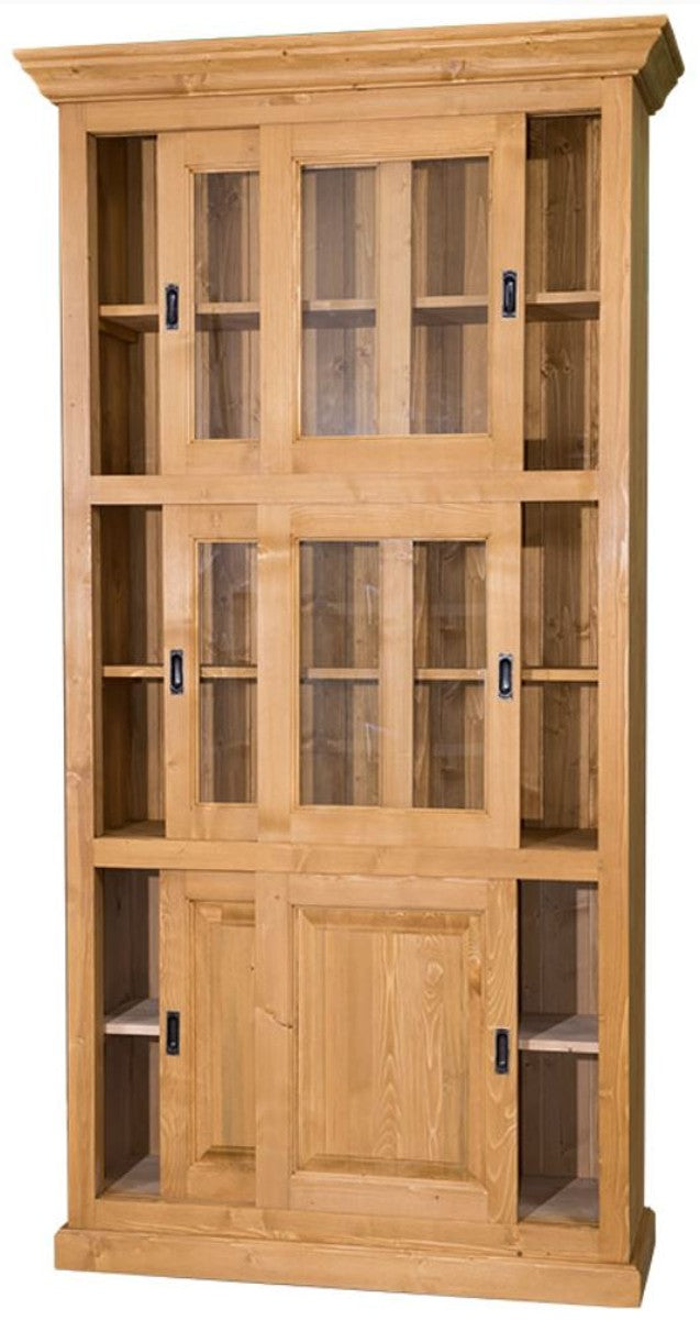 Landhausstil Bücherschrank Hellbraun 110 x 40 x H. 210 cm - Wohnzimmerschrank mit 6 Schiebetüren