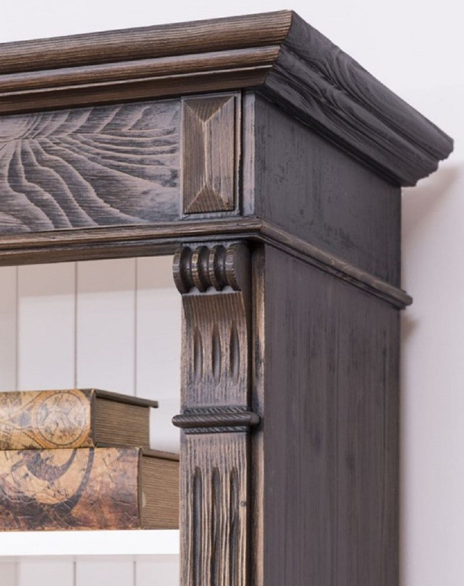 Landhausstil Bücherschrank Braun / Weiß 120 x 37 x H. 197 cm - Massivholz Schrank - Regalschrank - Wohnzimmerschrank - Landhausstil Möbel