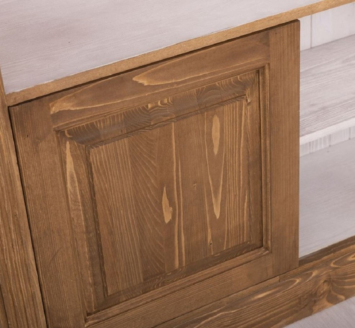 Landhausstil Bücherschrank Braun / Grau 120 x 39 x H. 197 cm - Massivholz Schrank - Wohnzimmerschrank - Büroschrank - Landhausstil Möbel