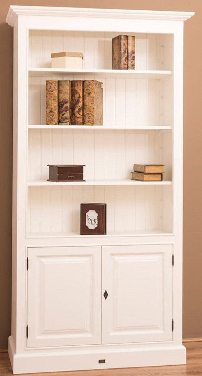 Landhausstil Bücherschrank / Regalschrank Weiß 110 x 39 x H. 210 cm - Wohnzimmerschrank mit 2 Türen