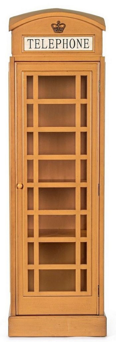 Landhausstil Bücherschrank Telefonzelle Antik Beige 55 x 51,5 x H. 180 cm - Telefonzellen Regalschrank im englischen Stil - Wohnzimmer Möbel im Landhausstil - Landhausstil Möbel