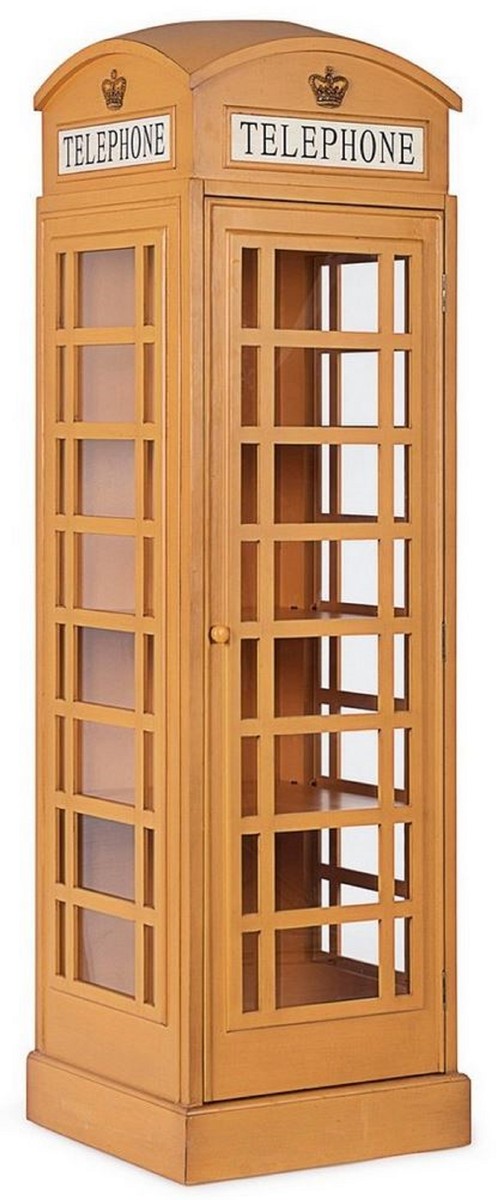 Landhausstil Bücherschrank Telefonzelle Antik Beige 55 x 51,5 x H. 180 cm - Telefonzellen Regalschrank im englischen Stil - Wohnzimmer Möbel im Landhausstil - Landhausstil Möbel