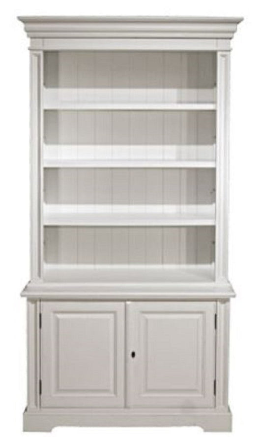 Landhausstil Bücherschrank Weiß 118 x 53 x H. 223 cm - Wohnzimmerschrank mit 2 Türen - Möbel im Landhausstil