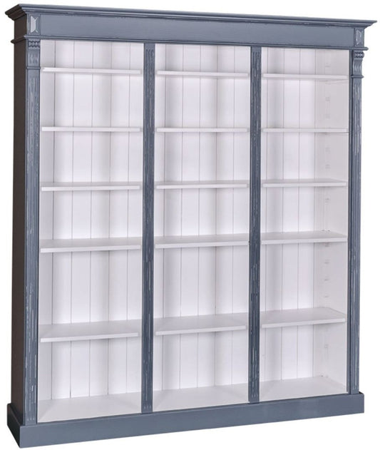 Landhausstil Bücherschrank Antik Blau / Weiß 180 x 39 x H. 197 cm - Massivholz Schrank - Regalschrank - Wohnzimmerschrank - Landhausstil Möbel