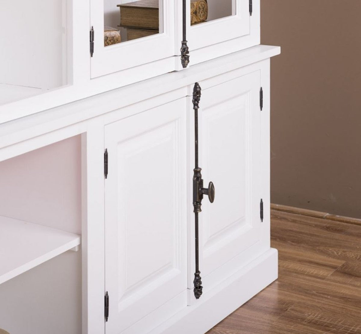 Landhausstil Bücherschrank Weiß 300 x 50 x H. 230 cm - Massivholz Schrank - Wohnzimmerschrank - Büroschrank - Landhausstil Möbel