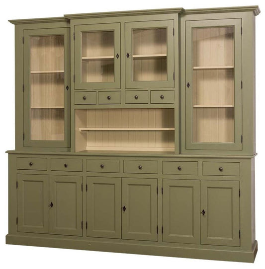 Landhausstil Küchenschrank Grün / Beige 244 x 45 x H. 225 cm - 2 Teiliger Küchenschrank mit 10 Türen und 10 Schubladen
