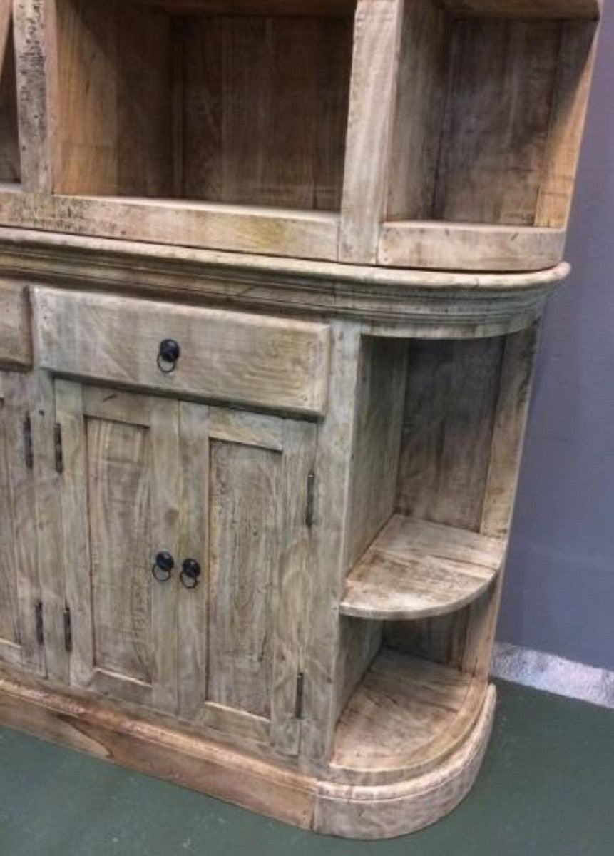 Landhausstil Bücherschrank mit Leiter Naturfarben 200 x 42 x H. 230 cm - Massivholz Schrank - Regalschrank - Wohnzimmerschrank - Büroschrank - Landhausstil Möbel