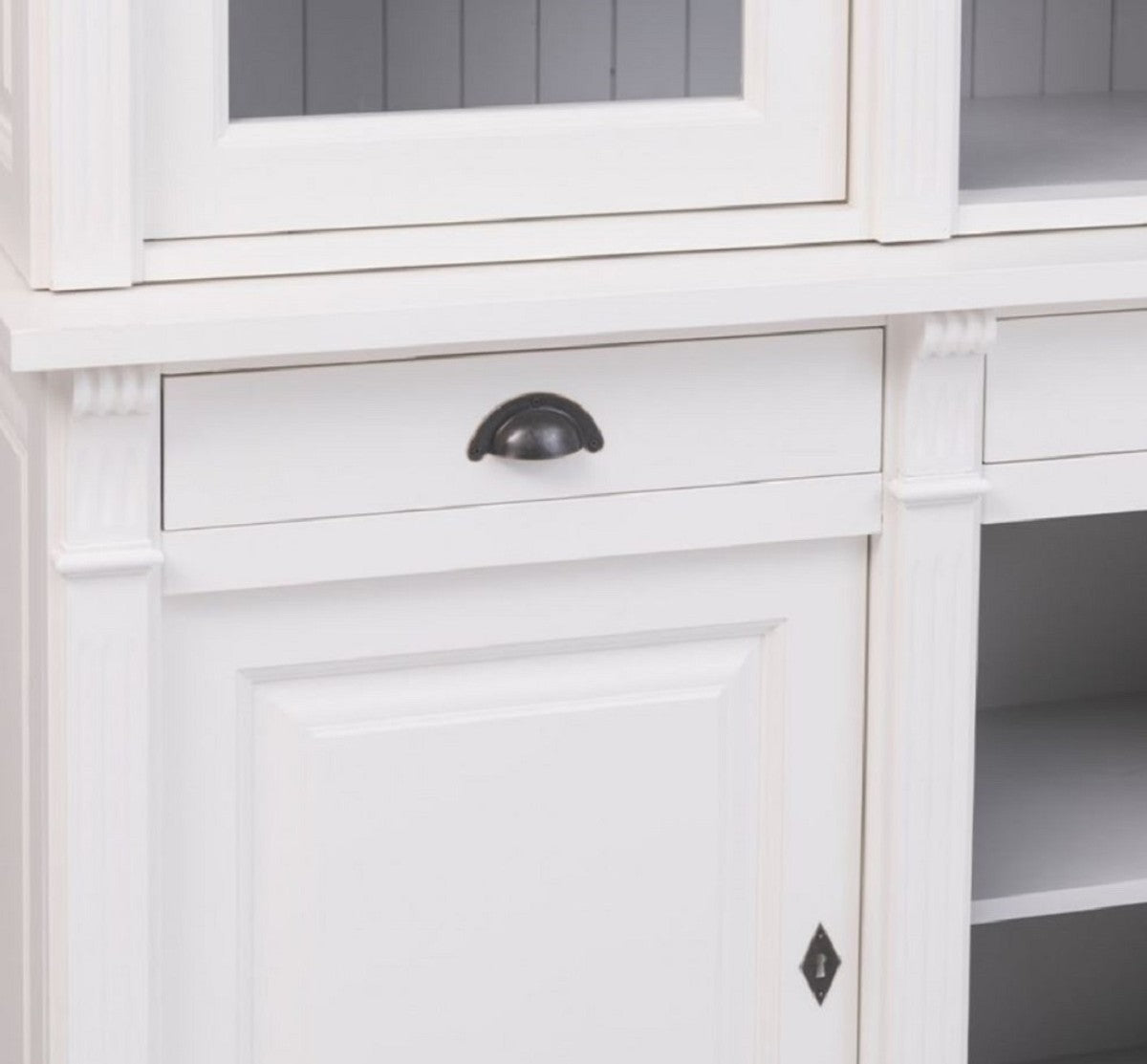 Landhausstil Bücherschrank Weiß / Grau 183 x 51 x H. 240 cm - Massivholz Schrank - Regalschrank - Wohnzimmerschrank - Büroschrank - Landhausstil Möbel