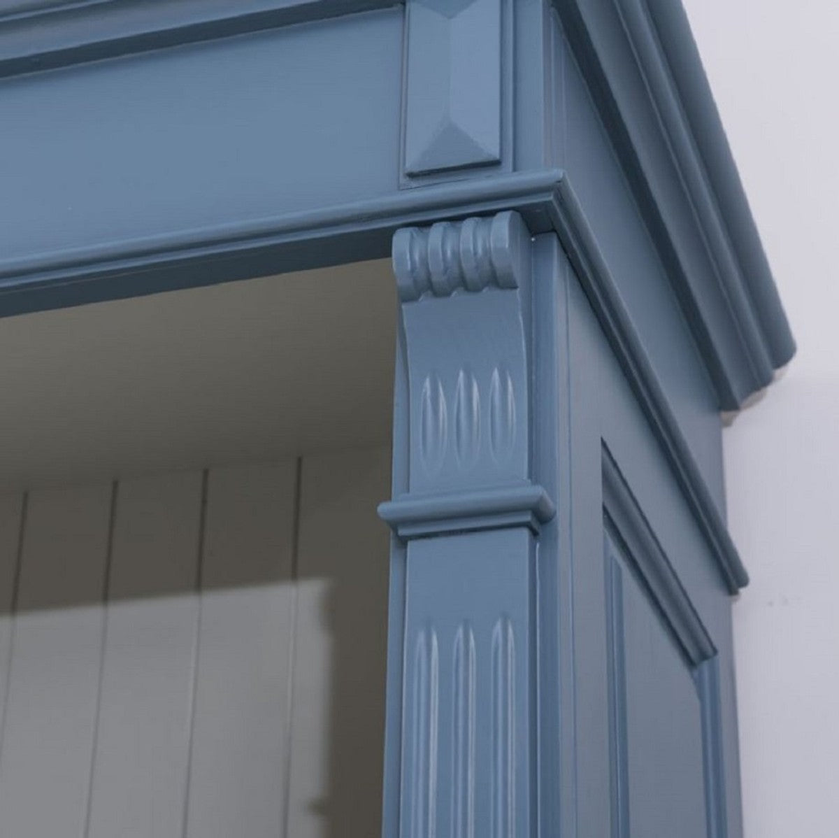 Landhausstil Bücherschrank mit Leiter Blau / Grau 120 x 51 x H. 228 cm - Massivholz Schrank - Regalschrank - Wohnzimmerschrank - Büroschrank - Landhausstil Möbel