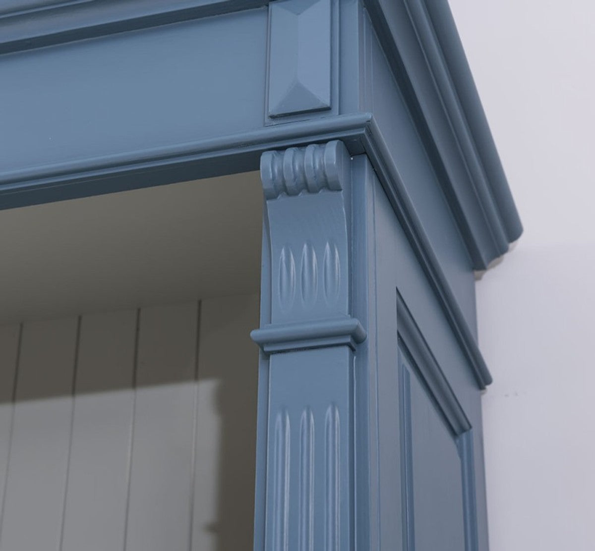 Landhaus Stil Bücherschrank mit Leiter Stahlblau / Grau