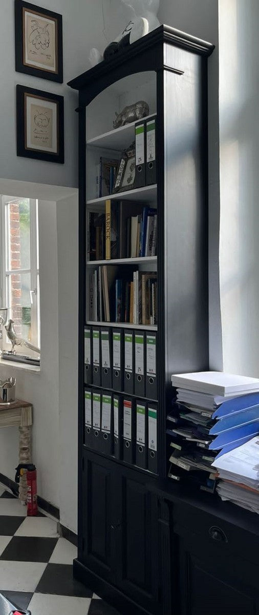 Landhausstil Bücherschrank Schwarz / Weiß H. 280 cm - Landhausstil Möbel