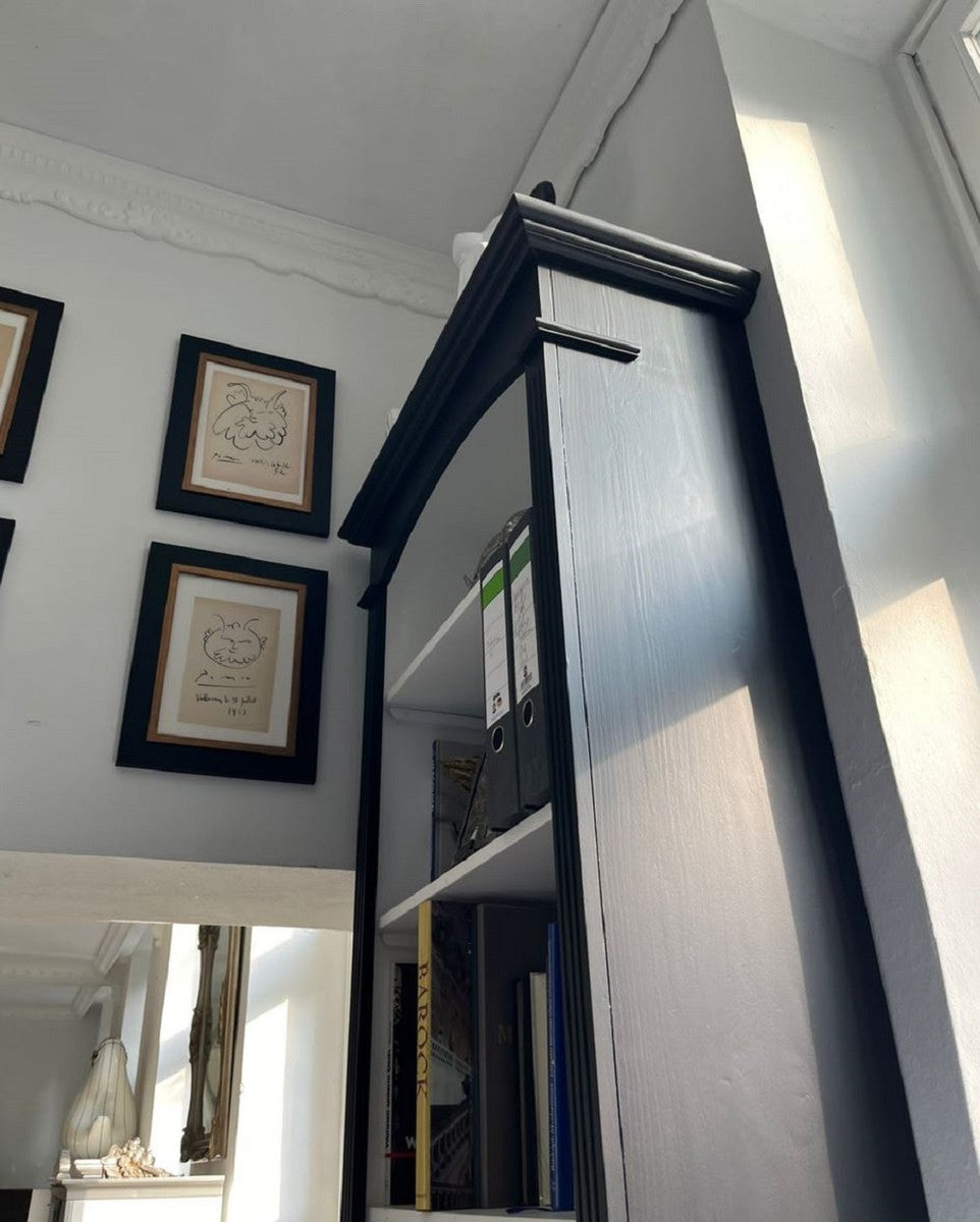 Landhausstil Bücherschrank Schwarz / Weiß H. 280 cm - Landhausstil Möbel