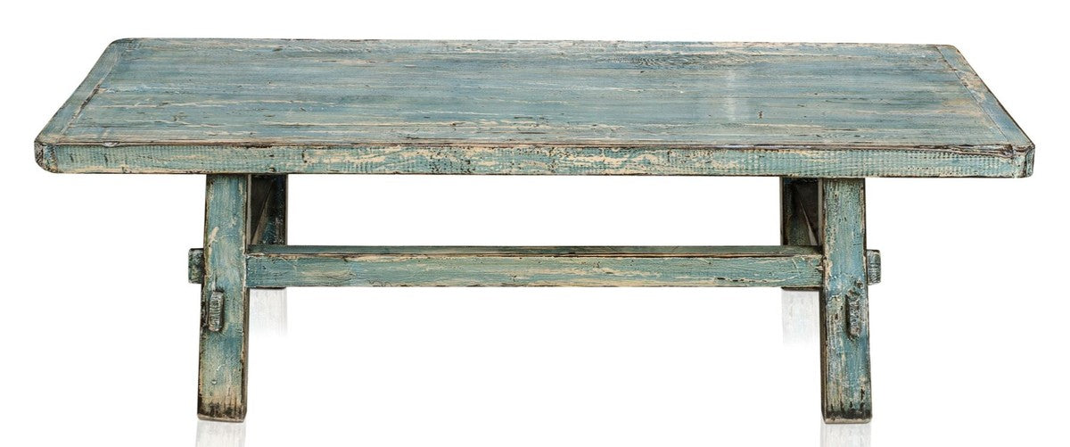 Landhausstil Couchtisch Antik Stil Blau 140 x 54 x H. 43 cm - Landhausstil Wohnzimmermöbel